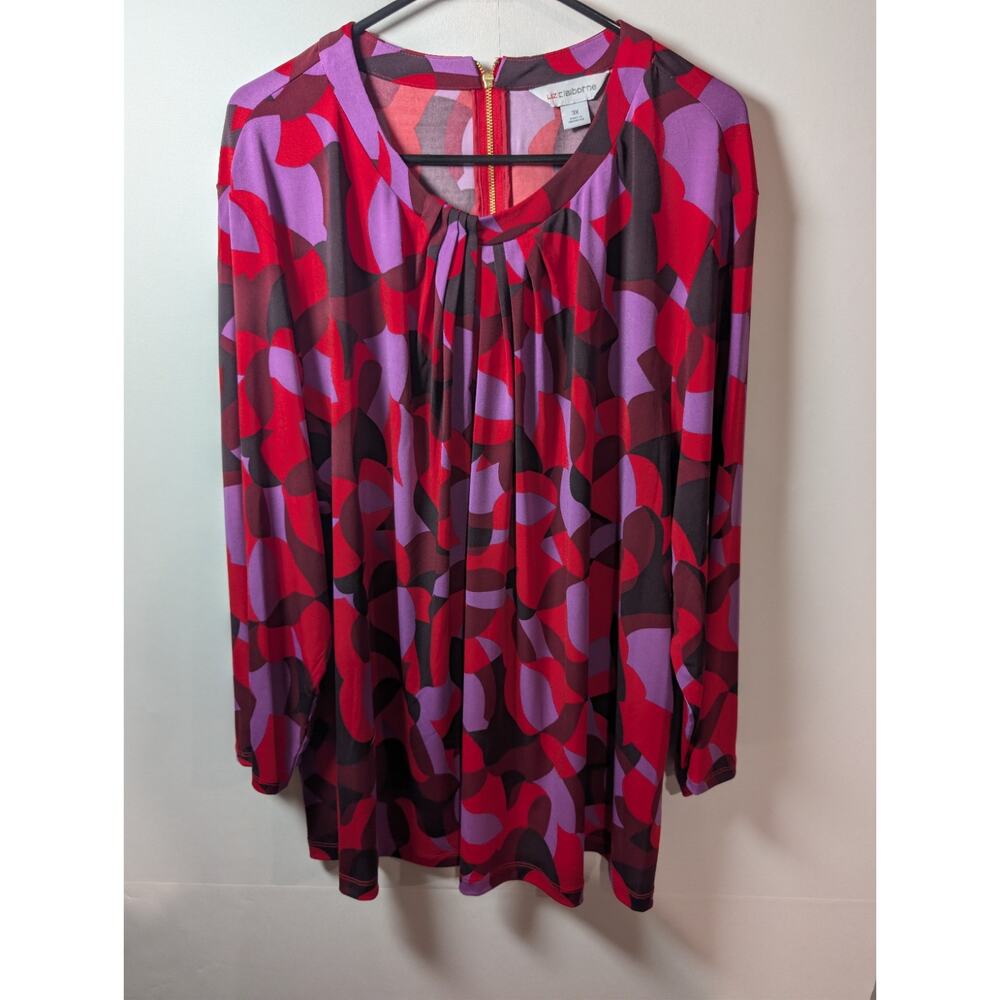 NWT Liz Claiborne Red Geometric Stretchy Shirt Blouse Top Women's Plus Size 3X